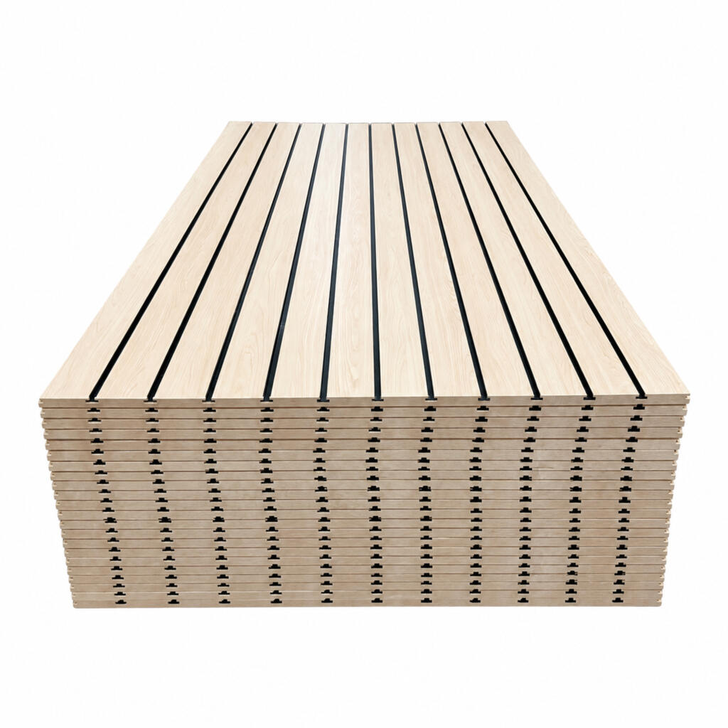 Maple Wood Grain Slatwall Panel with Black Slat Channels
